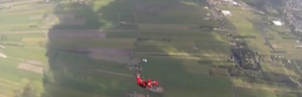 Skydive clear and pull shot from above